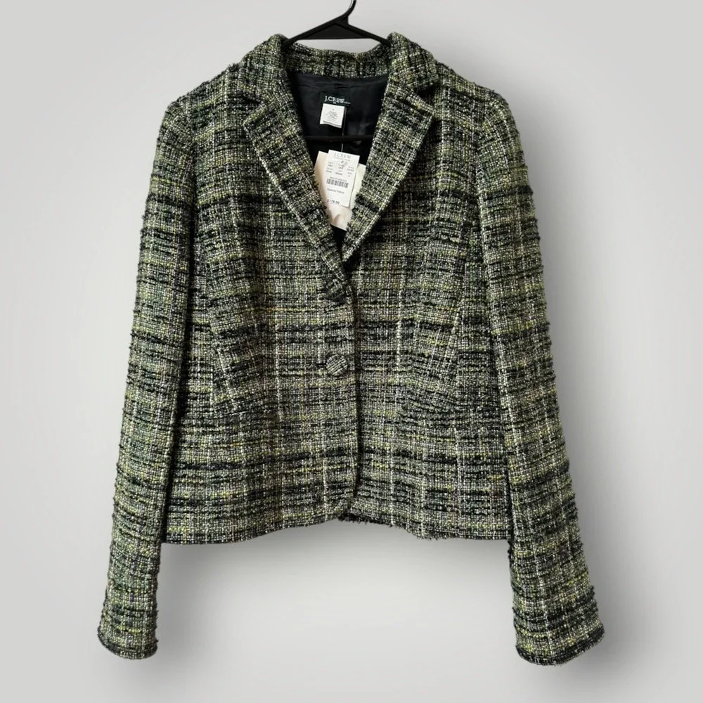 J.Crew Green Tweed Wool Blend Blazer Jacket Size 6 NEW!